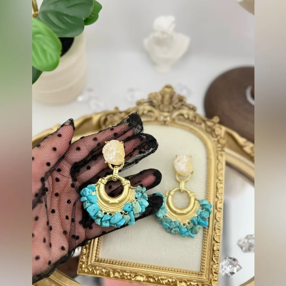 Statement Turquoise & Gold Drop Earrings | Boho Chic Bold Style